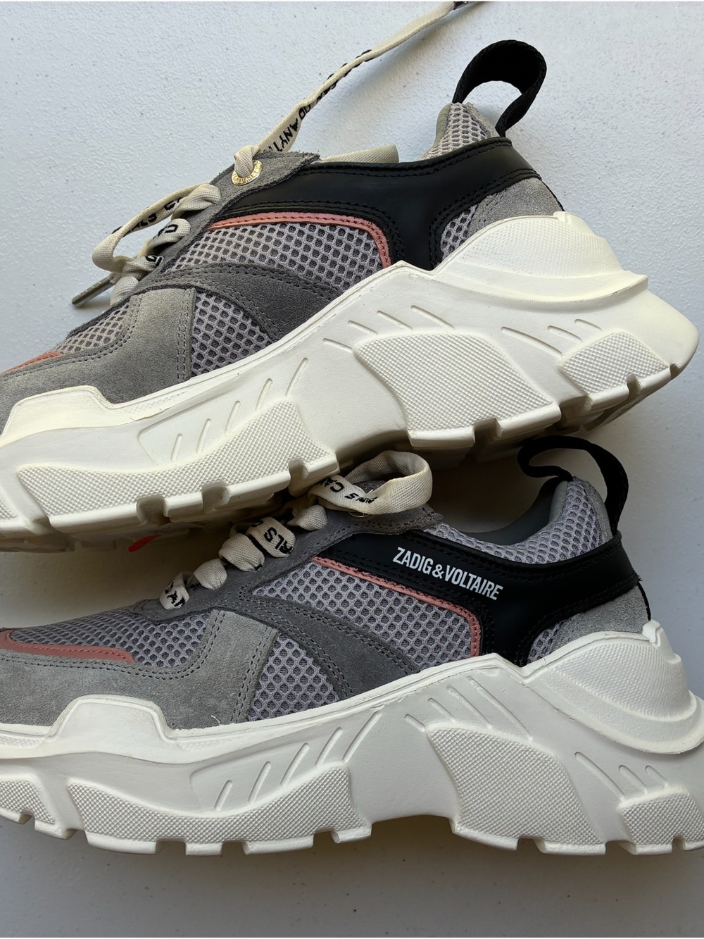 Zadig & Voltaire Gray Suede & Mesh Sneakers with Pink Accents